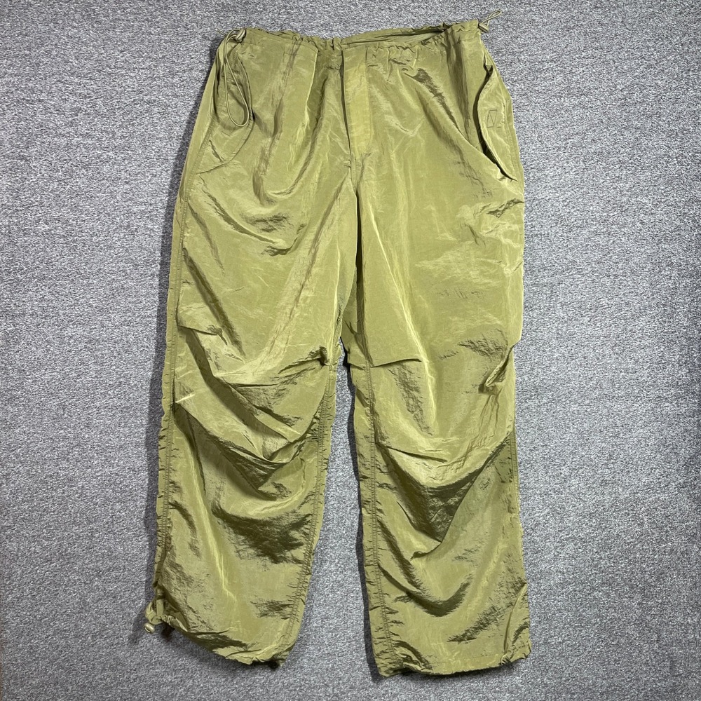 iets frans... Green Crinkle Nylon Parachute Pants XL Adjustable Bungee Waist Hem